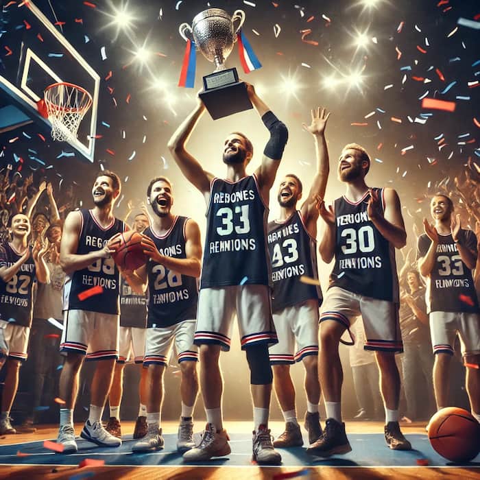 Équipe adulte célébrant leur victoire en championnat régional