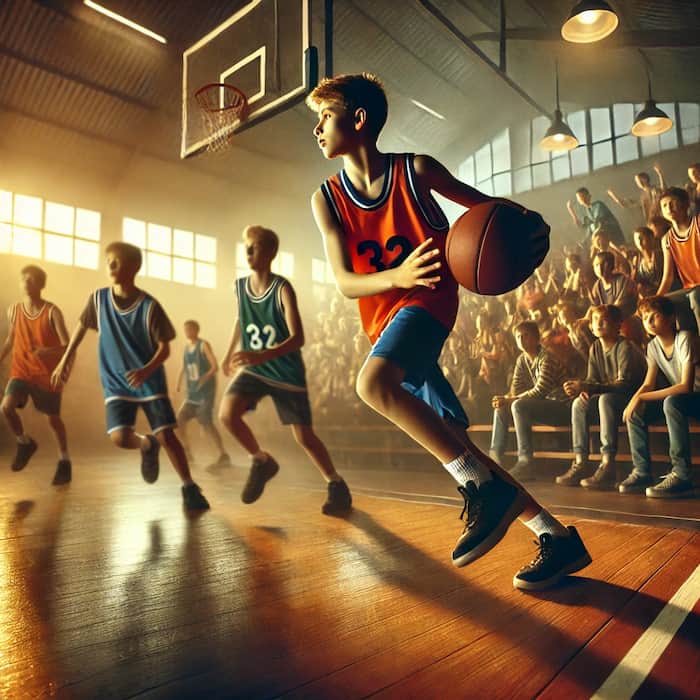 Jeunes joueurs de basketball en action lors d’un tournoi